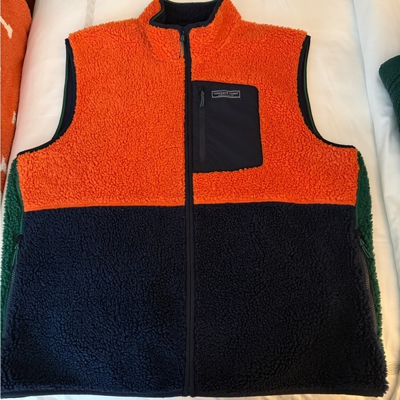Patagonia Other - Vineyard Vines Orange Navy Green Sherpa Vest